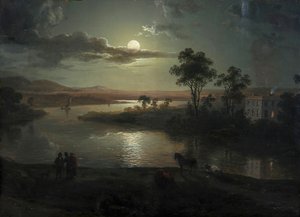 满月夜景和人物