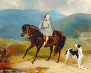 爱德华-库茨-马乔里班克斯大师骑着他的小马，约1851年（布面油画）。 作者 亚伯拉罕和韦伯斯特托马斯库珀