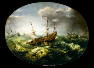 约拿和鲸鱼，17 世纪早期至中期（油画板）