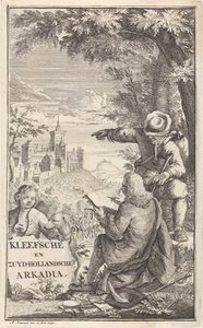 旅行者绘制克莱夫斯城
扉页：C. Bruin，《Kleefsche en Zuid-Hollandsche Arkadia》（......），1730 年 作者 亚伯拉罕·泽曼