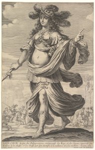 泽诺比娅，来自皮埃尔-勒莫内的《强大女性画廊》的插图，约1647年（蚀刻和雕刻）。 作者 亚伯拉罕和鲁塞莱特·吉尔斯·博斯