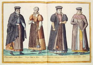 十六世纪的服装来自《Omnium Poene Gentium Imagines》，在科隆出版。 作者 亚伯拉罕·德·布鲁因