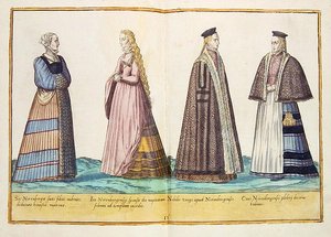 十六世纪的服装来自《Omnium Poene Gentium Imagines》，在科隆出版。