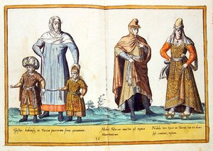 十六世纪的服装来自《Omnium Poene Gentium Imagines》，在科隆出版。 作者 亚伯拉罕·德·布鲁因