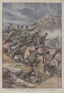 10月11日，在蒙特科斯顿北部，我们的部队从战壕中抢断并击退敌人的敌人 作者 阿基里·贝尔特拉姆（Achille Beltrame）