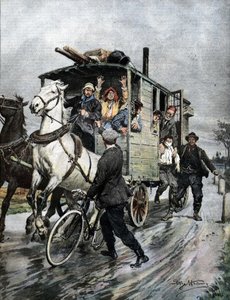在米兰地区的Cernusco sul Naviglio附近，一个小男孩被一群吉普赛人绑架了。Ill. de Beltrame.La Domenica del Corriere.09/1909. 作者 阿基里·贝尔特拉姆（Achille Beltrame）