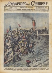 在阿卡雄（法国）一个浮动的浮桥登机，在人群的重压下？ 作者 Achille Beltrame