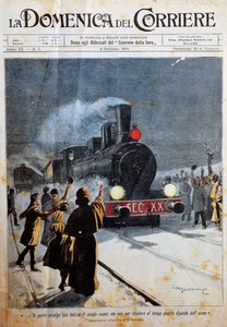 新世纪的到来，人们欢欣鼓舞地迎接新世纪的到来，Achille Beltrame（1871-1945）的插图，来自《La Domenica del Corriere》，1月6日