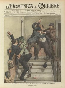 Audacie di ribaldi，收银员和职员在巴勒莫办公室的楼梯上殴打了一整天 作者 阿基里·贝尔特拉姆（Achille Beltrame）