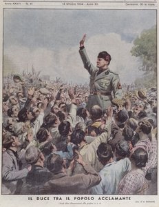 贝尼托·墨索里尼（1883-1945）受人民的欢迎，来自&39;La Domenica del Corriere&39;，1934年10月14日