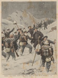 在高山的新年前夜，在边界与意大利和法国的alpines会面，温度为-16°