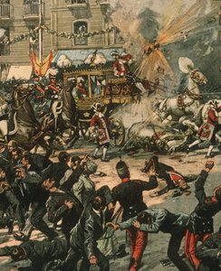 1906年5月31日在西班牙马德里举行的阿方索十三世国王婚礼上试图刺杀他的封面插图 作者 阿基里·贝尔特拉姆（Achille Beltrame）