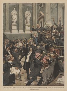 奥地利议会的捷克议员使用小号，口哨，铃铛？ 作者 Achille Beltrame