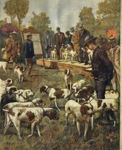 在圣西罗（米兰）举行的狗展和猎犬野外试验，作者是Achille Beltrame（1871-1945），来自La Domenica del Corriere，1899年7月2日 作者 Achille Beltrame