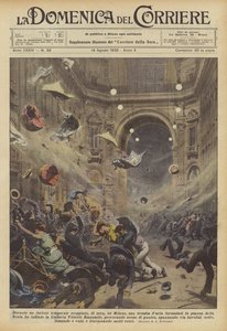 在傍晚爆发的暴风雨中，在米兰，广场上形成了一个小号？ 作者 阿基里·贝尔特拉姆（Achille Beltrame）
