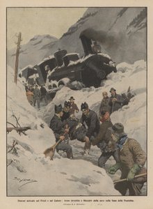 弗留利（Friuli）和卡多雷（Cadore）的大雪严重，一列火车在庞特巴（Pontebba）线上被雪覆盖着