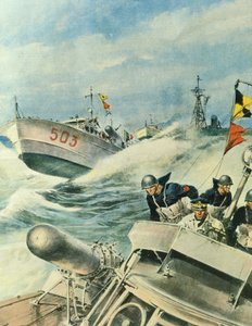 9月12日，意大利海军的快速摩托艇在地中海地区进行巡逻 作者 阿基里·贝尔特拉姆（Achille Beltrame）