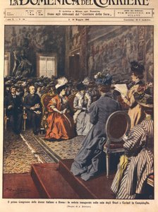 在罗马国会大厦举行的第一次意大利妇女代表大会，Achille Beltrame的插图来自La Domenica del Corriere，5月3日 作者 阿基里·贝尔特拉姆（Achille Beltrame）