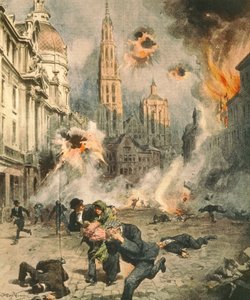 德国人轰炸和占领安特卫普，作者Achille Beltrame（1871-1945），插图来自La Domenica del Corriere。 作者 阿基里·贝尔特拉姆（Achille Beltrame）