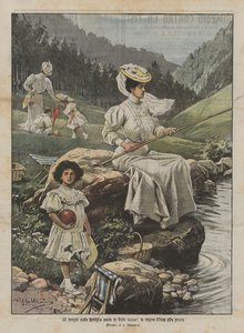 在Valle Gesso皇室的休闲，女王Elena钓鱼