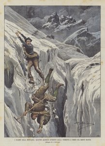 山区戏剧，四个登山运动员在勃朗峰风暴和专家投资