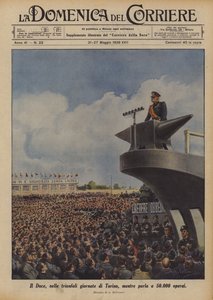 Il Duce，在都灵的凯旋时代，与50,000名工人交谈