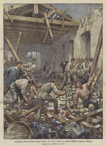 上周风暴，在Musocco（米兰）一家倒塌的工厂寻找死者和受伤者 作者 Achille Beltrame