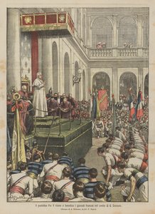 教皇庇护十世接受并祝福S Damasus庭院内的法国体操运动员