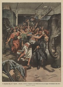 共和国沉没的电报员Bins被迫在大象马戏团中避难？ 作者 Achille Beltrame