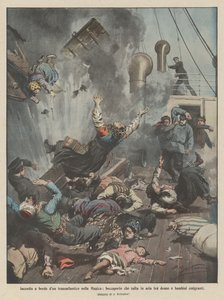 在英吉利海峡的跨大西洋上射击，一个在妇女和儿童移民之间跳起来的舱口