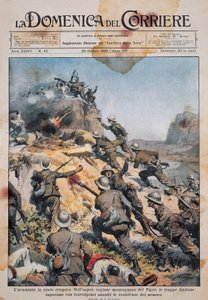 意大利军队在埃塞俄比亚的土地上前进，插图来自La Domenica del Corriere，10月20日 作者 阿基里·贝尔特拉姆（Achille Beltrame）