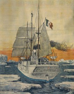 前往北极的旅程。阿奇尔-贝尔特拉梅（1871-1945）的《极地之星》船载着阿布鲁齐公爵萨瓦-奥斯塔的路易吉-阿梅德奥王子前往鲁道夫岛的特普利茨湾，来自La Domenica del Corriere。 作者 阿基里·贝尔特拉姆（Achille Beltrame）