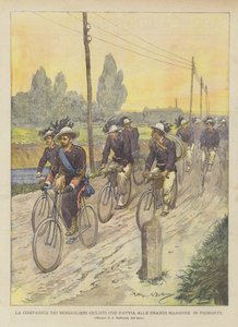 Compagnia Dei Bersaglieri骑自行车者在皮埃蒙特进行大演习