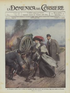 公主Laetitia设法拯救一个沿着一个人燃烧着衣服的农民？ 作者 Achille Beltrame
