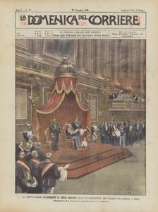 皇家座位，在罗马的Palazzo Del Senato举行的第XX届立法会第三届会议开幕 作者 阿基里·贝尔特拉姆（Achille Beltrame）