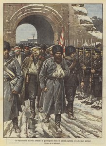 亚瑟港的投降，俄罗斯驻军投降，以军事荣誉受到欢迎 作者 Achille Beltrame