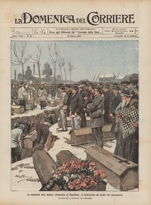 Courrieres煤矿的灾难，墓地棺材的祝福 作者 Achille Beltrame