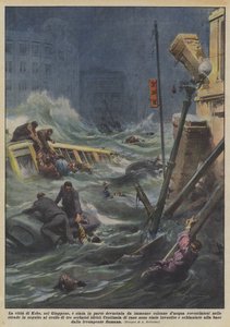 在日本的神户市，被巨大的倒置水柱部分地摧毁了？ 作者 Achille Beltrame