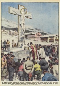 群众到山上的田野，在大自然的奇妙风景，围绕祭坛？ 作者 Achille Beltrame