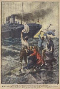 六个漂浮在海洋中的美国人对水上飞机残骸的悲剧 作者 Achille Beltrame