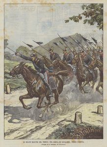 威尼托的伟大演习，骑兵冲锋，在Cornuda 作者 阿基里·贝尔特拉姆（Achille Beltrame）