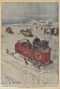 运动的新奇，密歇根州（美国）的空气雪橇比赛 作者 Achille Beltrame