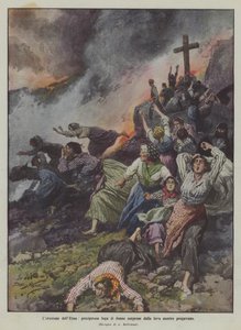 埃特纳火山喷发，陡然逃脱的女人在祈祷时惊讶于熔岩