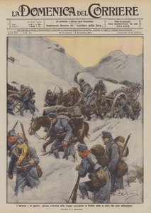 冬天和战争，在大雪下奥地利军队在塞尔维亚的痛苦前进 作者 Achille Beltrame