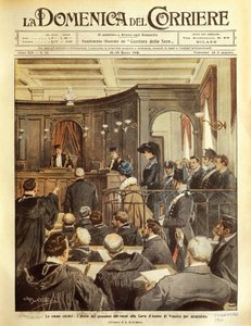 玛丽亚-塔诺夫斯卡在威尼斯受审，作者是Achille Beltrame，插图，插图作者Achille Beltrame（1871-1945），来自La Domenica del Corrier。 作者 阿基里·贝尔特拉姆（Achille Beltrame）