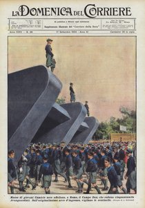 大量的年轻黑色衬衫在罗马拥挤，Campo Dux聚集了五万个Avanguardisti
