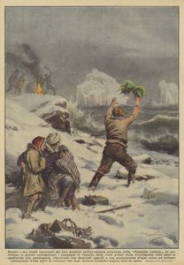 这两个孩子在飞行家庭的飞行冒险中被父母拖着？ 作者 Achille Beltrame