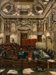 正在开会的米兰新市议会，作者是 Achille Beltrame（1871-1945），来自 La Domenica del Corriere 作者 阿基里·贝尔特拉姆（Achille Beltrame）