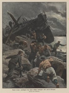 海盗，解雇意大利蒸汽在布列塔尼海岸遭遇海难 作者 Achille Beltrame