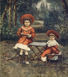 国王的女儿Jolanda和Mafalda公主在Quirinale的花园里，由Achille Beltrame（1871-1945）拍摄，来自La Domenica del Corriere。 作者 阿基里·贝尔特拉姆（Achille Beltrame）